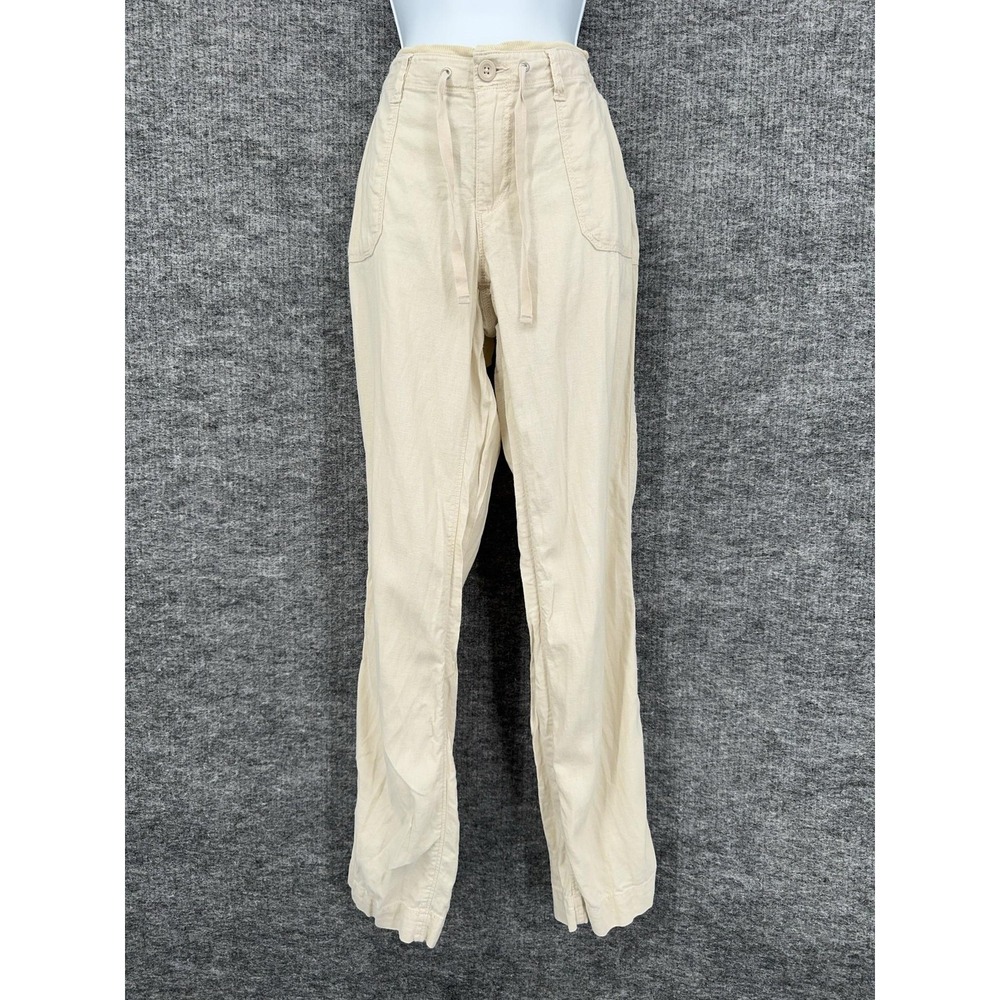 Eddie Bauer Pants Womens 8 Beige Linen Rayon Twill Drawstring Relaxed Casual